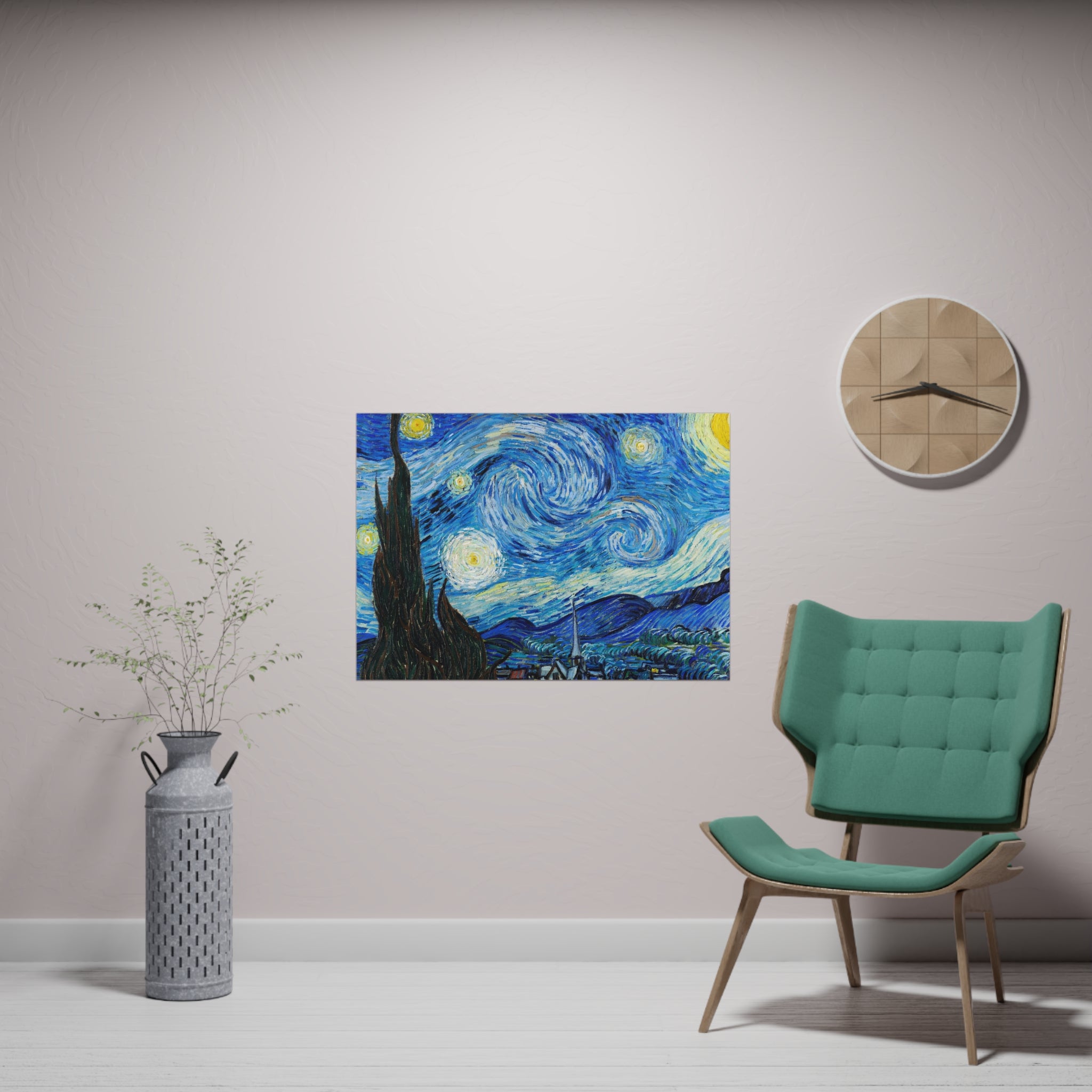 Poster Orizontal din hârtie mată - The Starry Night de Vincent Van Gogh 1889 - Pictura Celebră