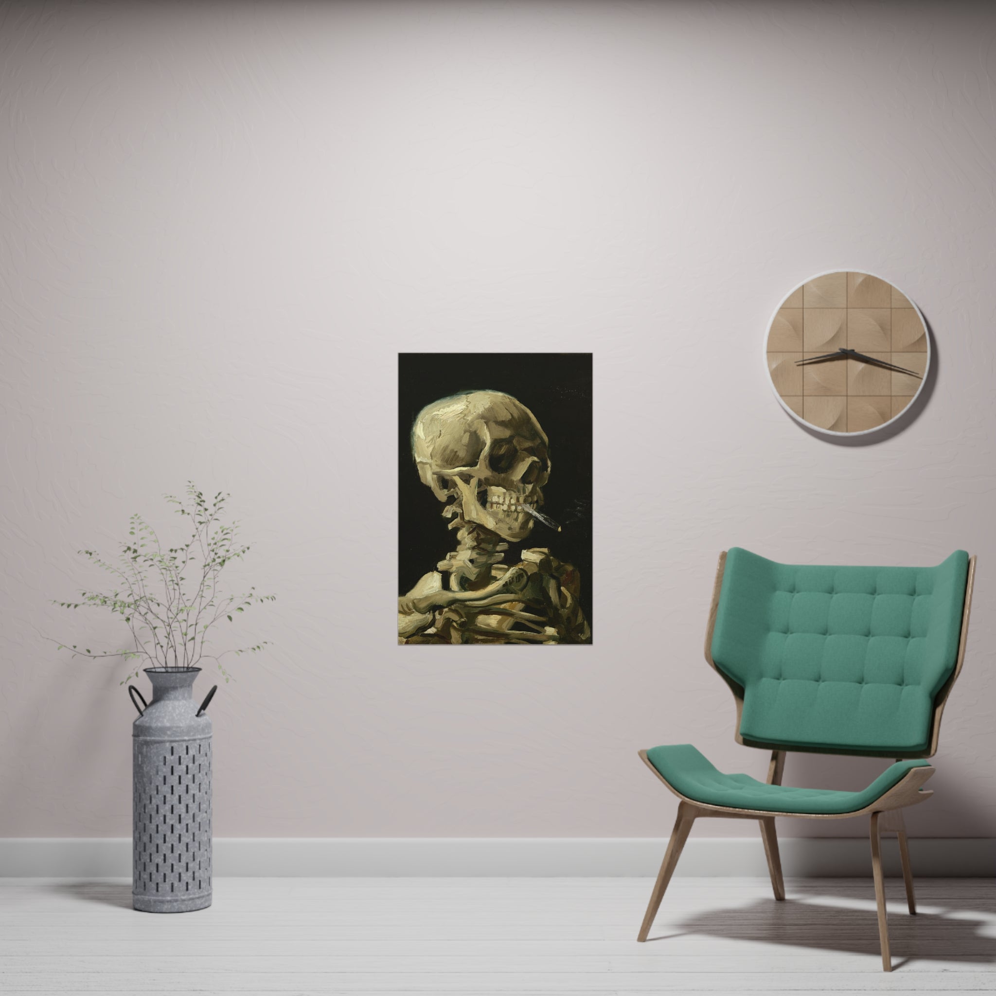 Poster Vertical din hârtie mată -  Head of a Skeleton with a Burning Cigarette de Vincent van Gogh - Pictura Celebră