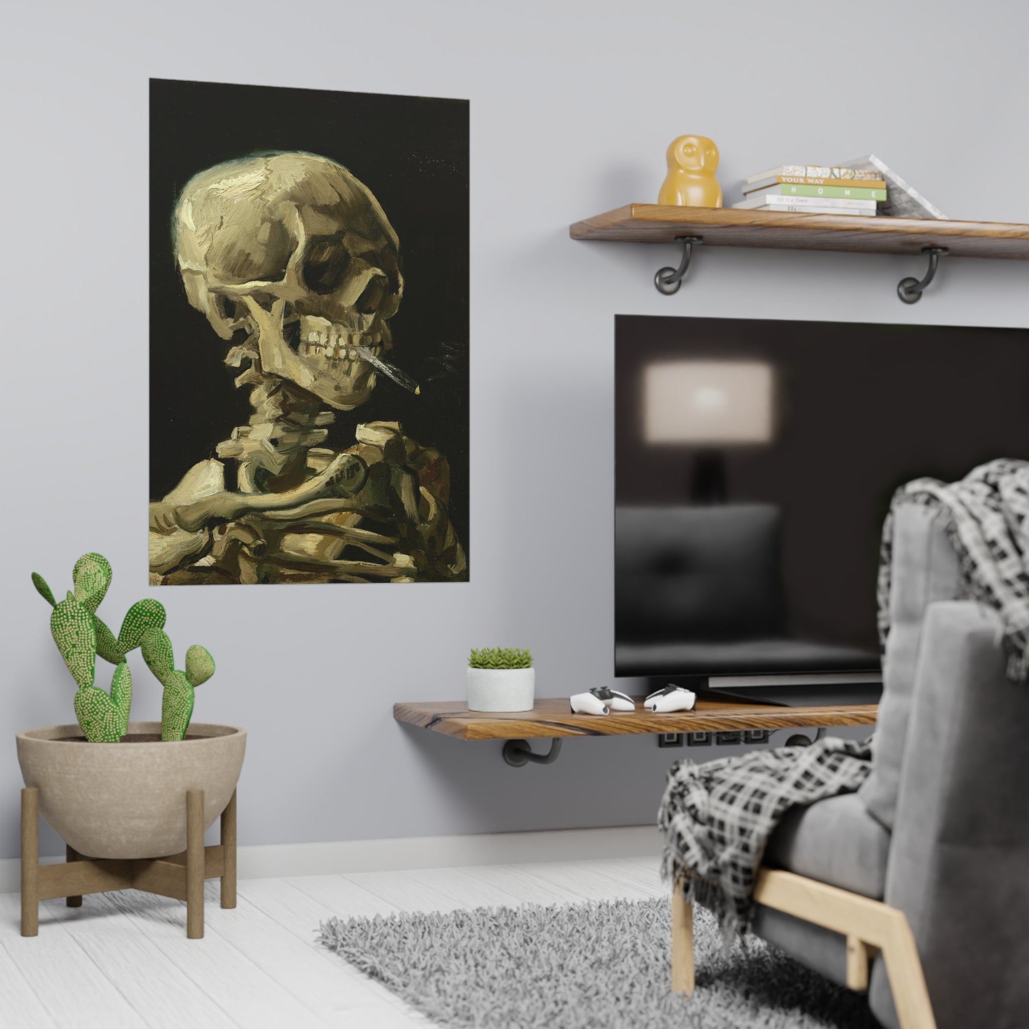 Poster Vertical din hârtie mată -  Head of a Skeleton with a Burning Cigarette de Vincent van Gogh - Pictura Celebră