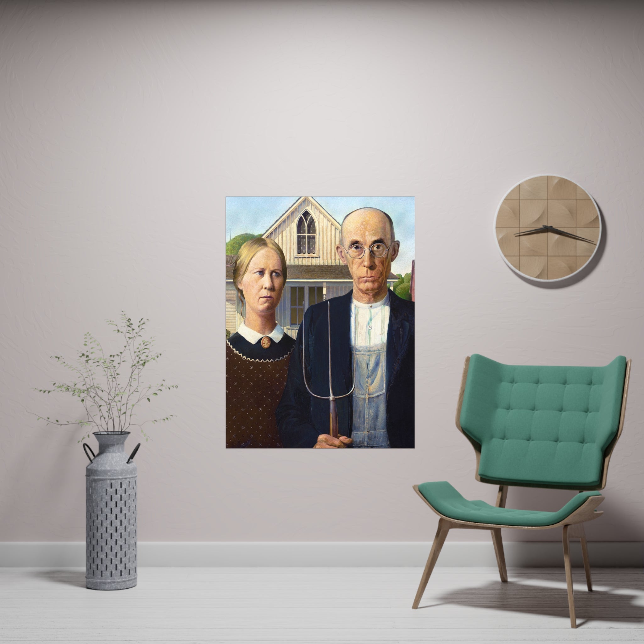 Poster Vertical din hârtie mată - American Gothic de Grant Wood - Pictura Celebră