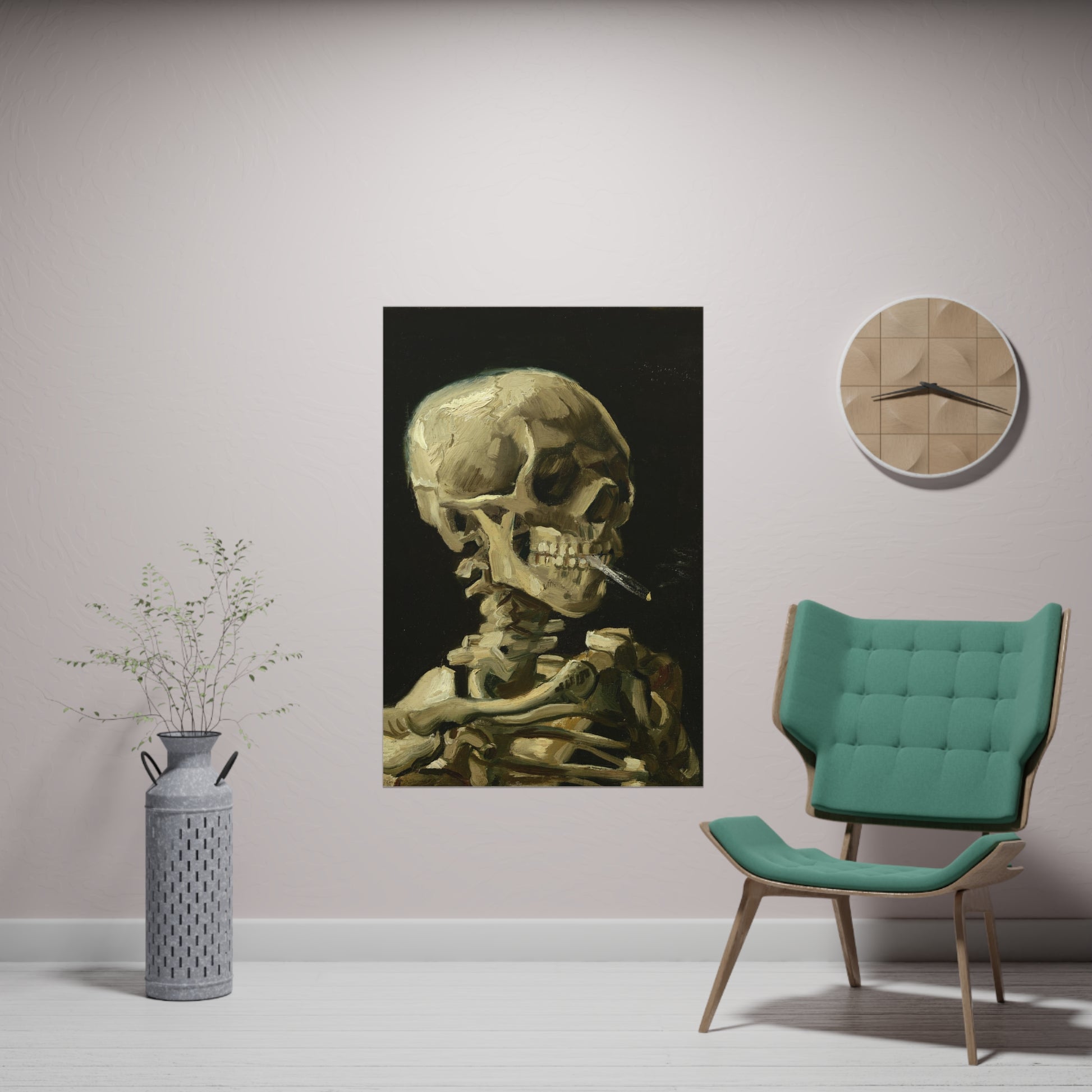 Poster Vertical din hârtie mată -  Head of a Skeleton with a Burning Cigarette de Vincent van Gogh - Pictura Celebră