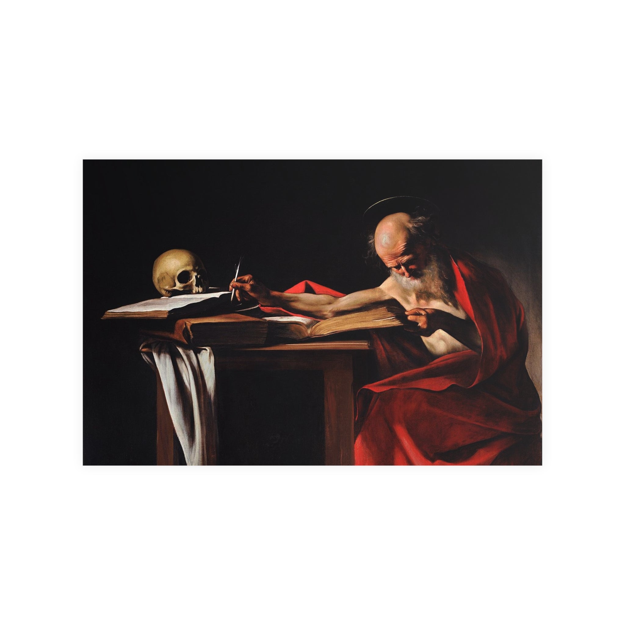 Poster Orizontal din hârtie mată - Saint Jerome Writing de Caravaggio1606 - Pictura Celebră