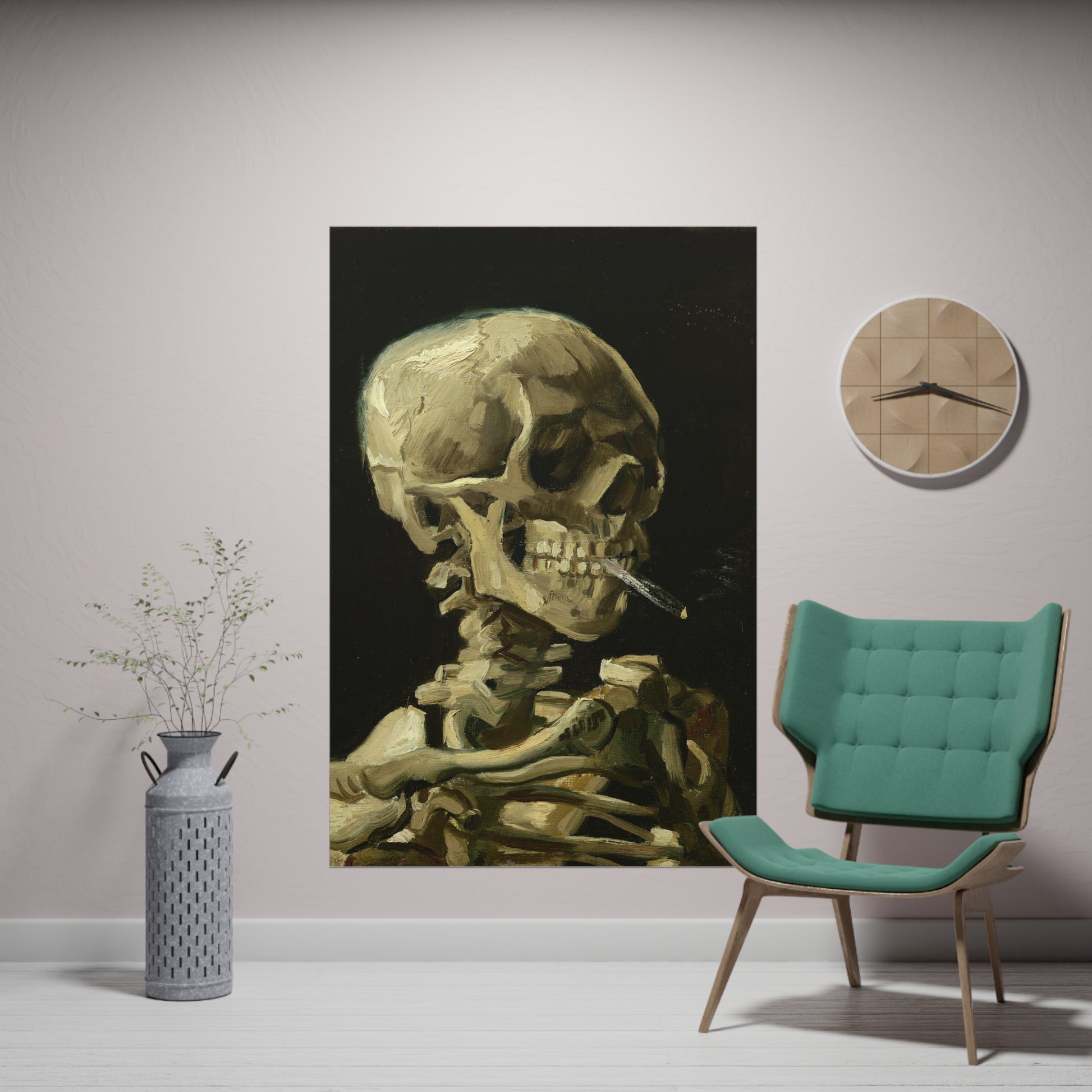 Poster Vertical din hârtie mată -  Head of a Skeleton with a Burning Cigarette de Vincent van Gogh - Pictura Celebră