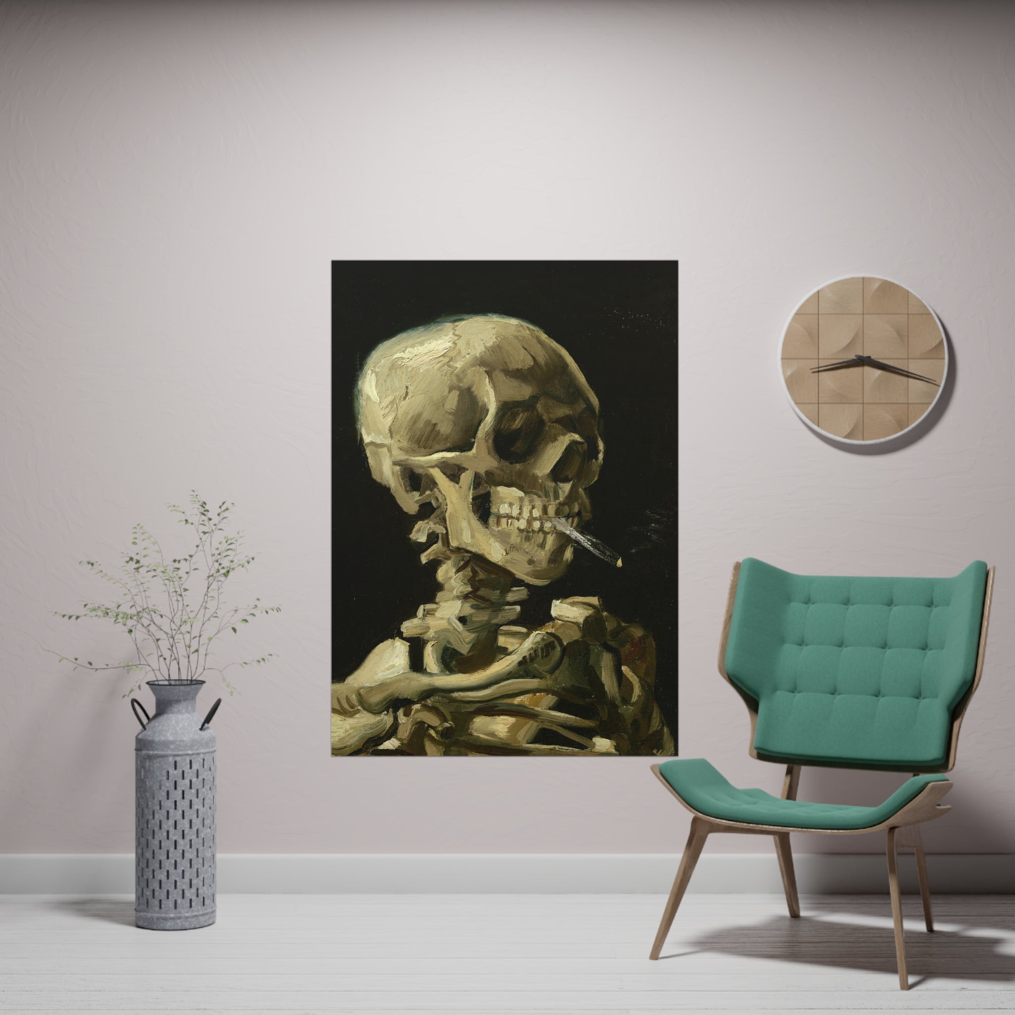 Poster Vertical din hârtie mată -  Head of a Skeleton with a Burning Cigarette de Vincent van Gogh - Pictura Celebră