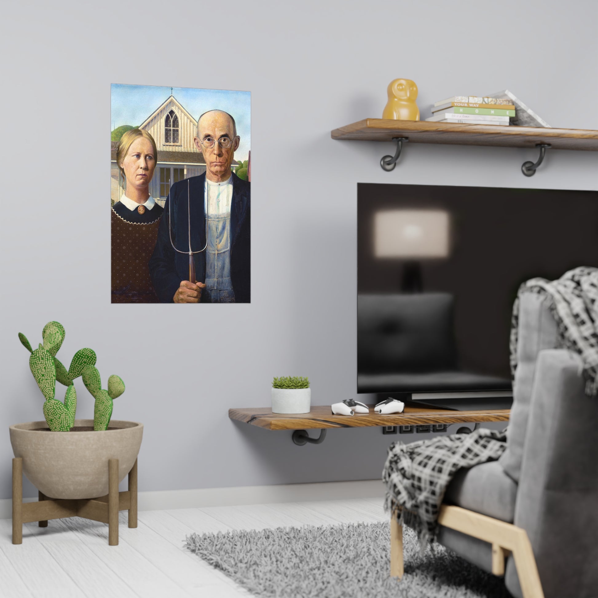 Poster Vertical din hârtie mată - American Gothic de Grant Wood - Pictura Celebră