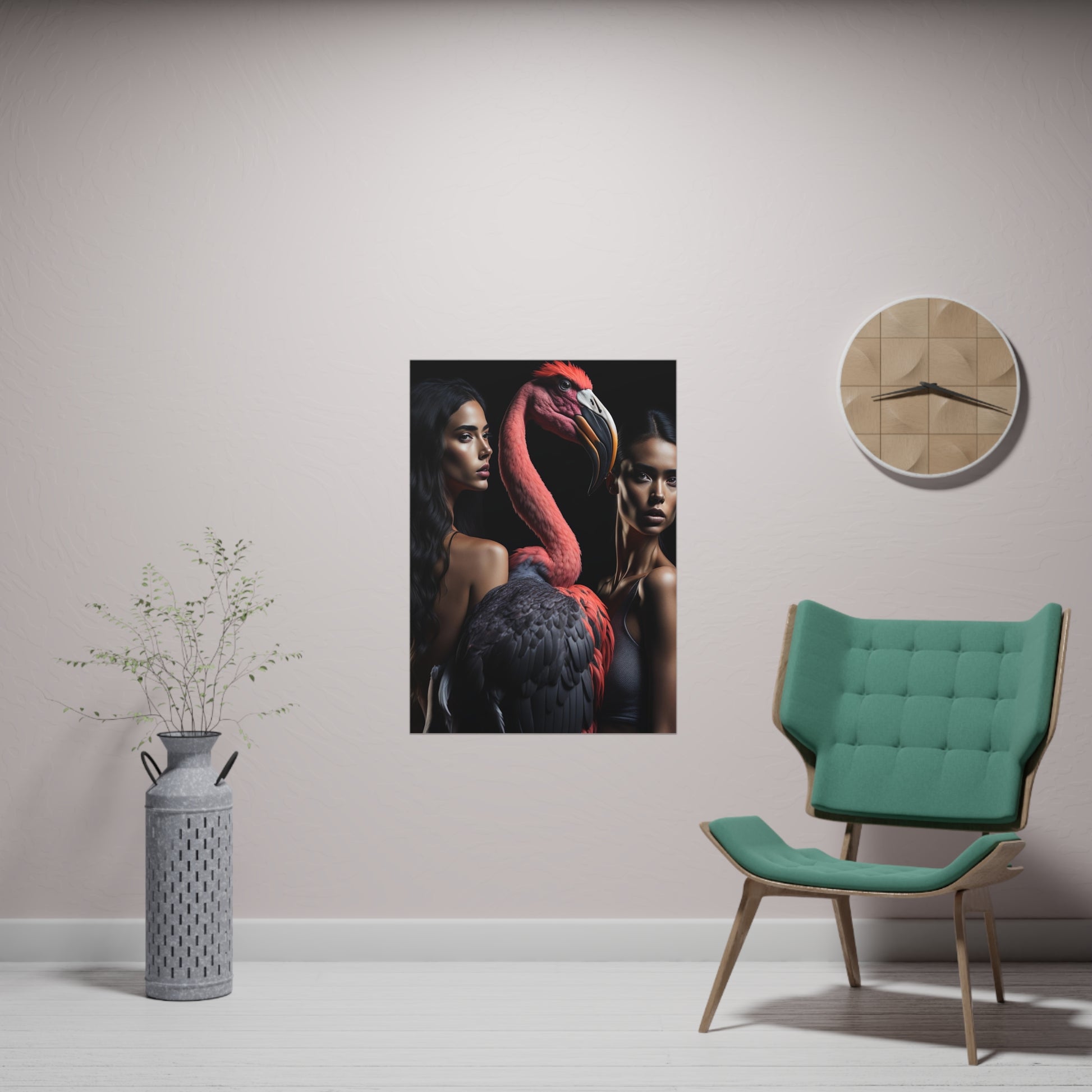 Poster Vertical din hârtie mată - 2 girls Flamingo - Flamingo Print Decor Interior generat AI