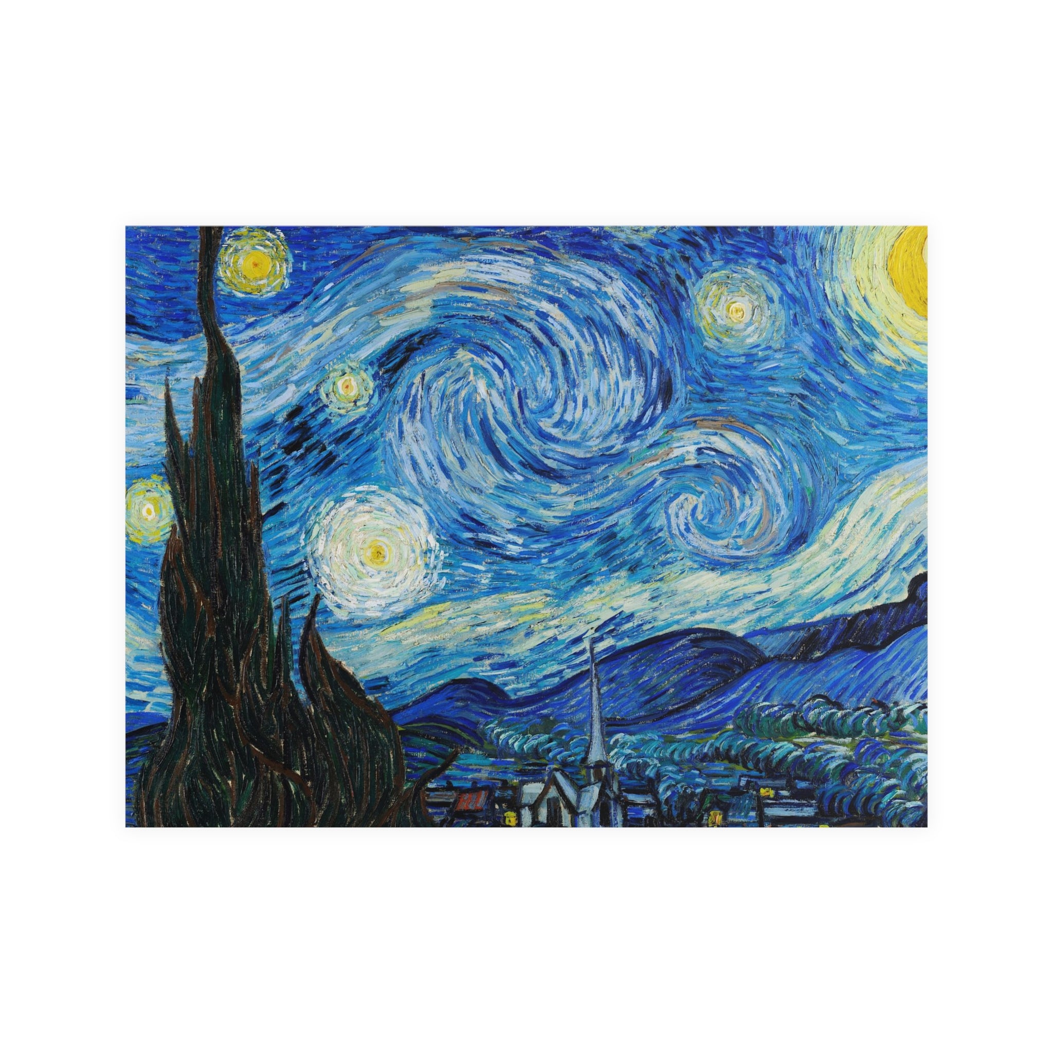 Poster Orizontal din hârtie mată - The Starry Night de Vincent Van Gogh 1889 - Pictura Celebră