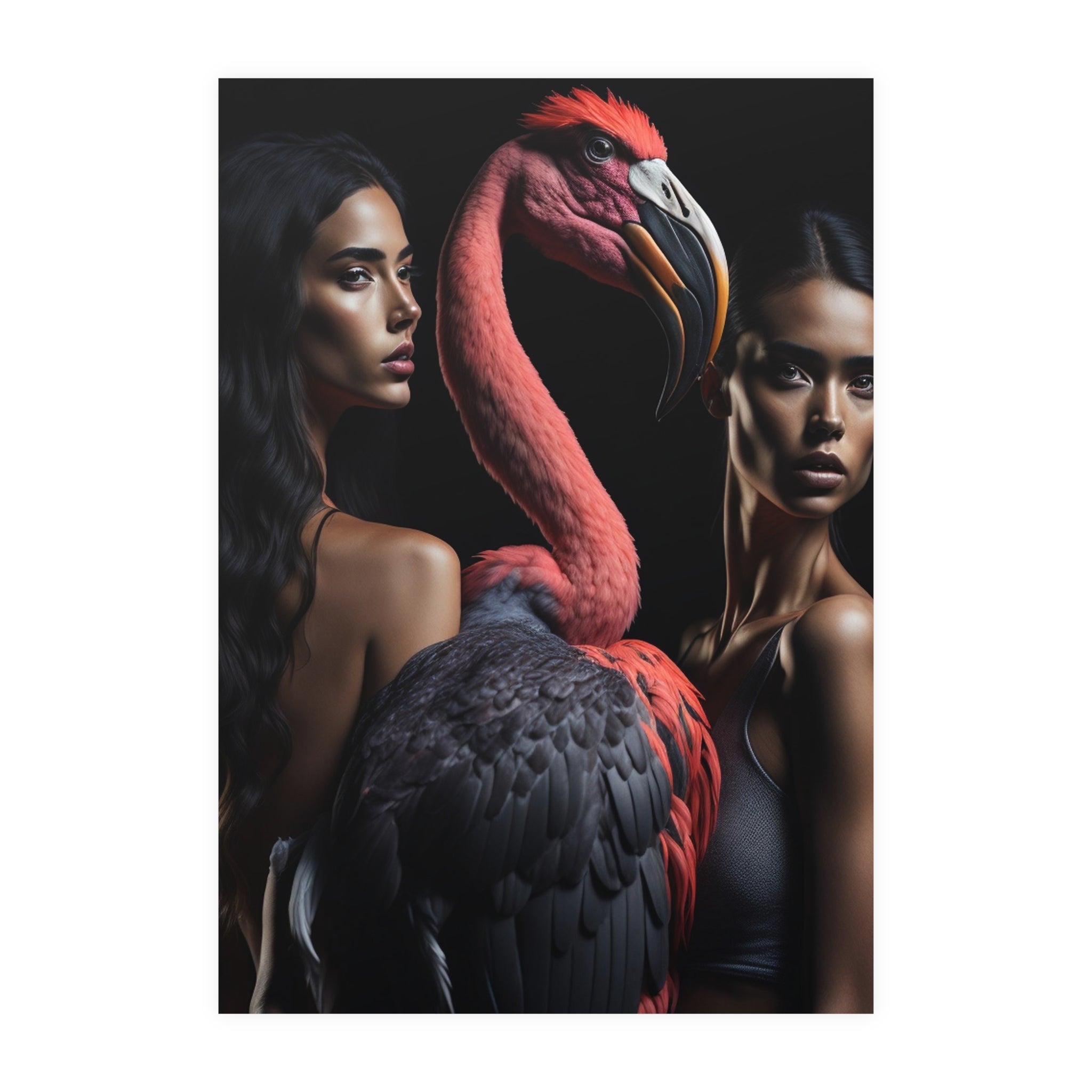 Poster Vertical din hârtie mată - 2 girls Flamingo - Flamingo Print Decor Interior generat AI