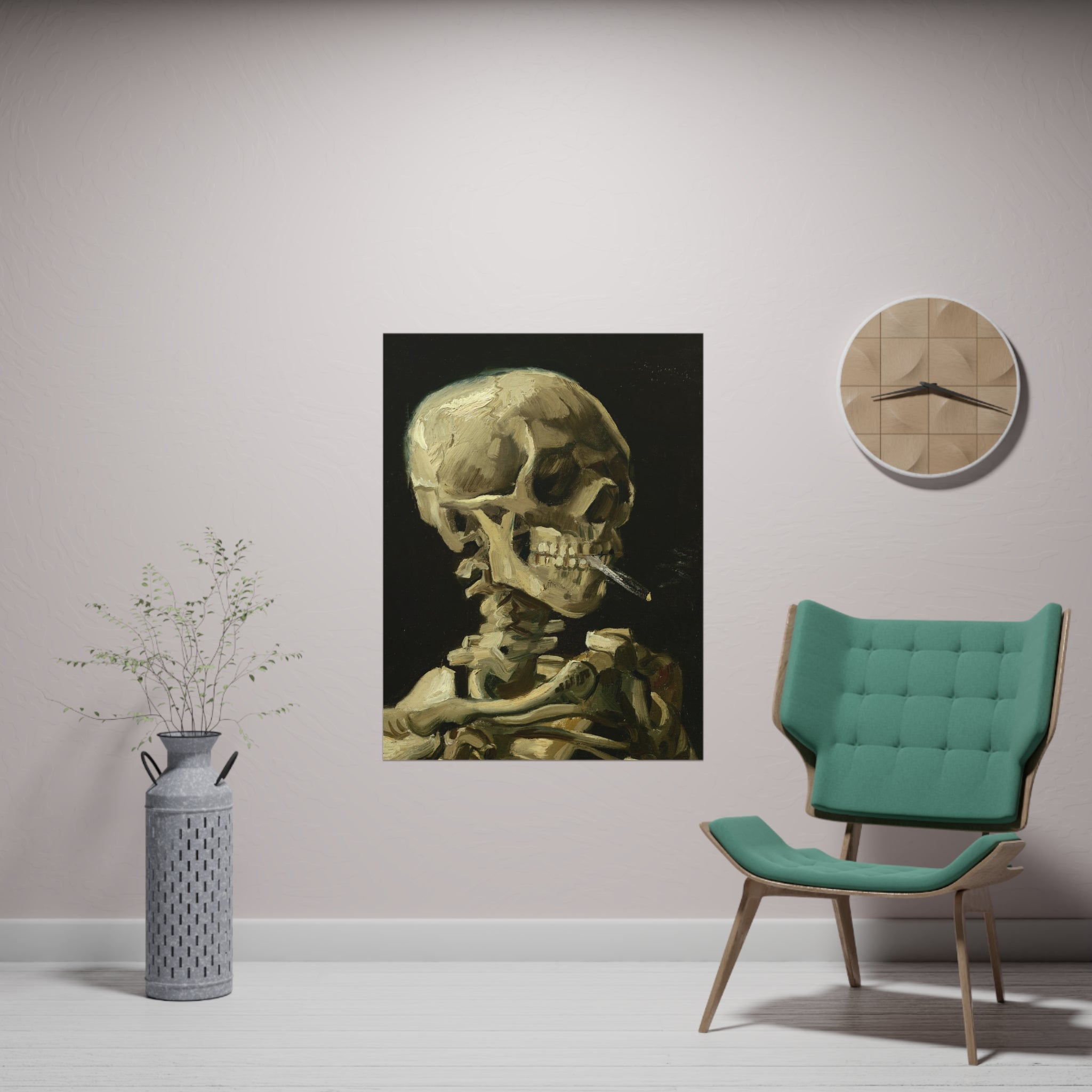 Poster Vertical din hârtie mată -  Head of a Skeleton with a Burning Cigarette de Vincent van Gogh - Pictura Celebră