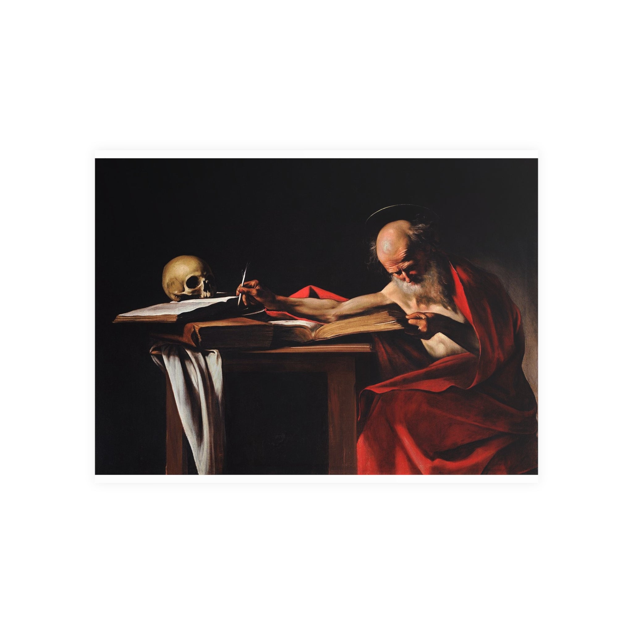 Poster Orizontal din hârtie mată - Saint Jerome Writing de Caravaggio1606 - Pictura Celebră