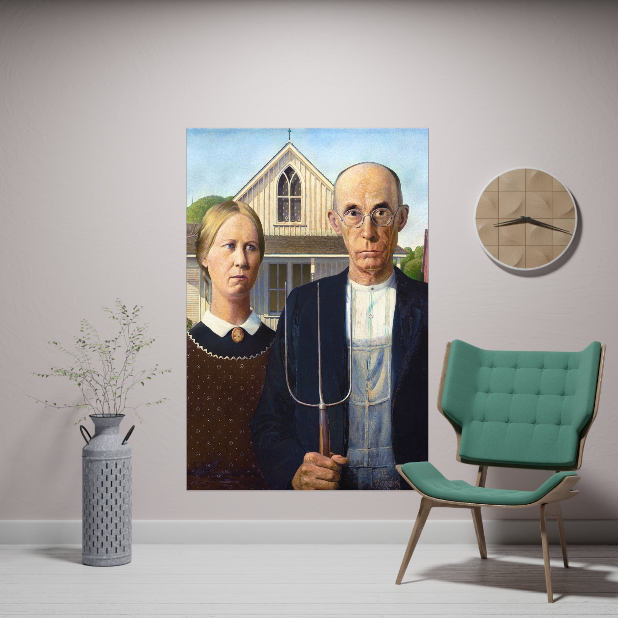 Poster Vertical din hârtie mată - American Gothic de Grant Wood - Pictura Celebră