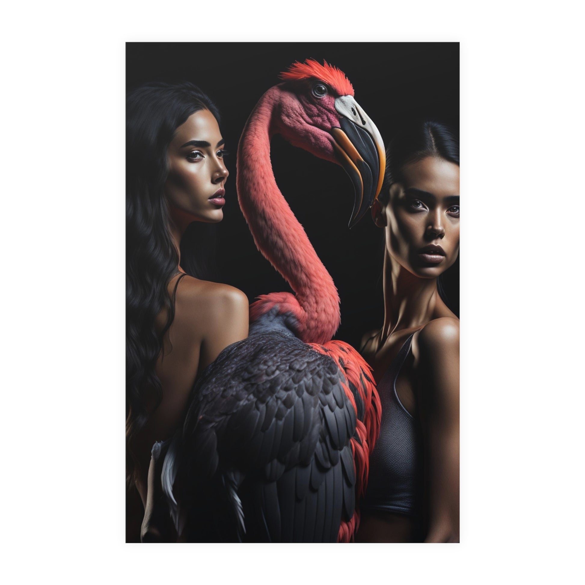 Poster Vertical din hârtie mată - 2 girls Flamingo - Flamingo Print Decor Interior generat AI