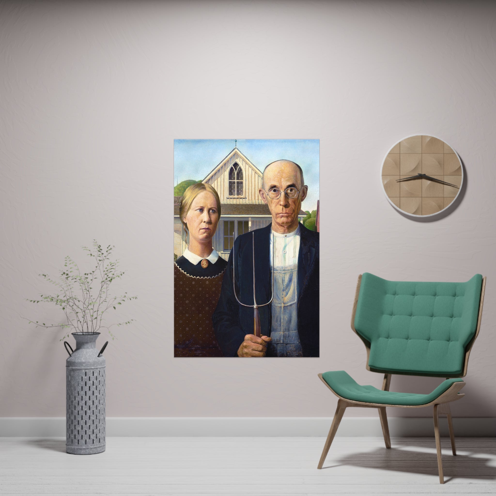 Poster Vertical din hârtie mată - American Gothic de Grant Wood - Pictura Celebră