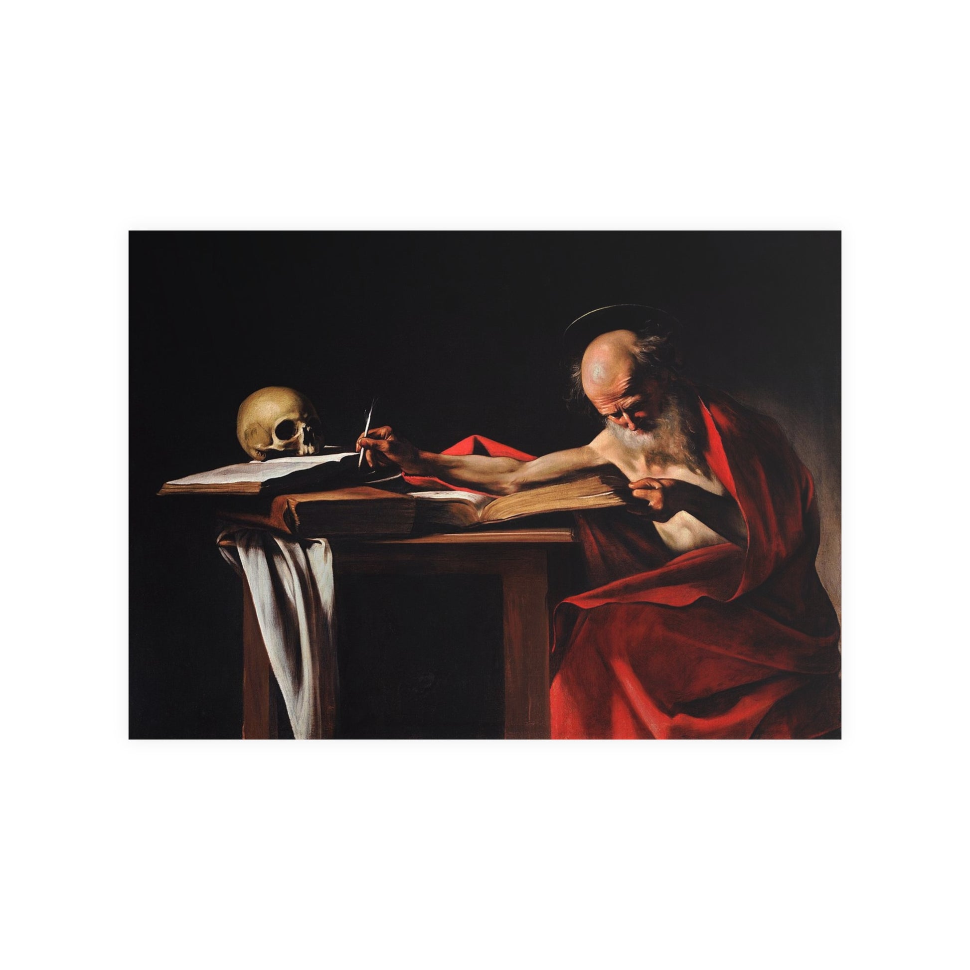 Poster Orizontal din hârtie mată - Saint Jerome Writing de Caravaggio1606 - Pictura Celebră