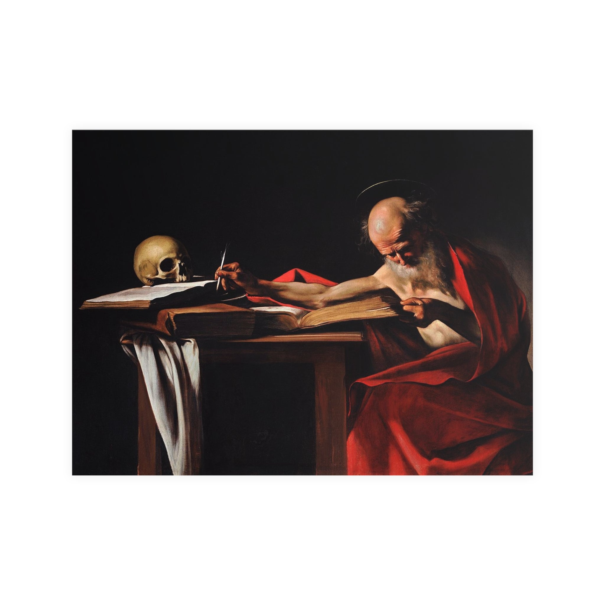 Poster Orizontal din hârtie mată - Saint Jerome Writing de Caravaggio1606 - Pictura Celebră