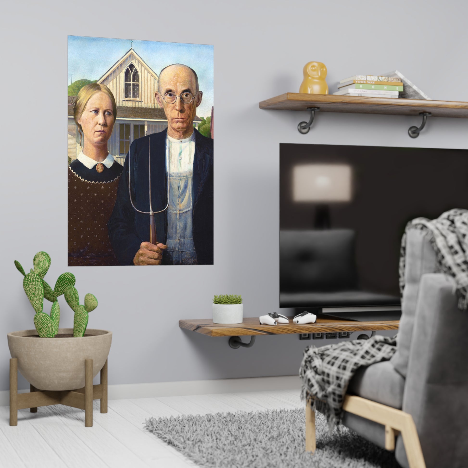 Poster Vertical din hârtie mată - American Gothic de Grant Wood - Pictura Celebră