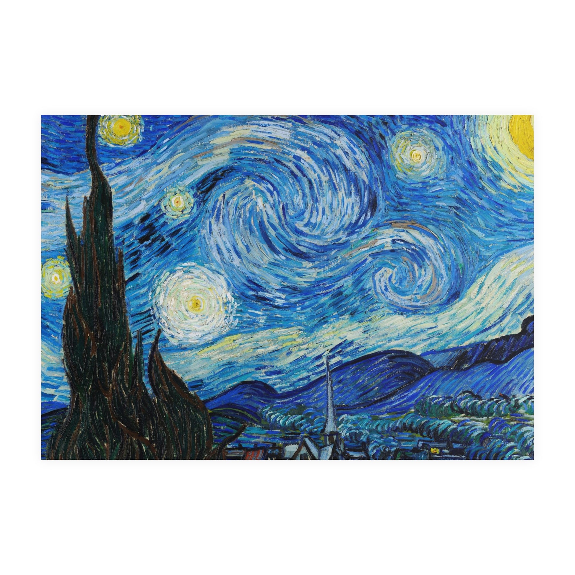 Poster Orizontal din hârtie mată - The Starry Night de Vincent Van Gogh 1889 - Pictura Celebră