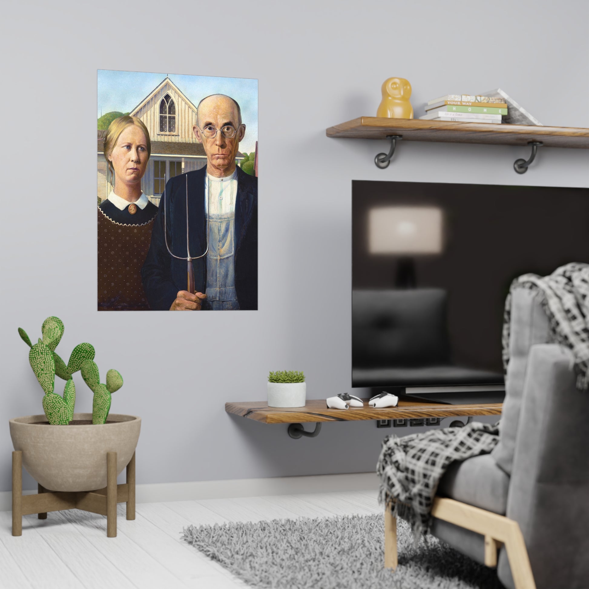 Poster Vertical din hârtie mată - American Gothic de Grant Wood - Pictura Celebră