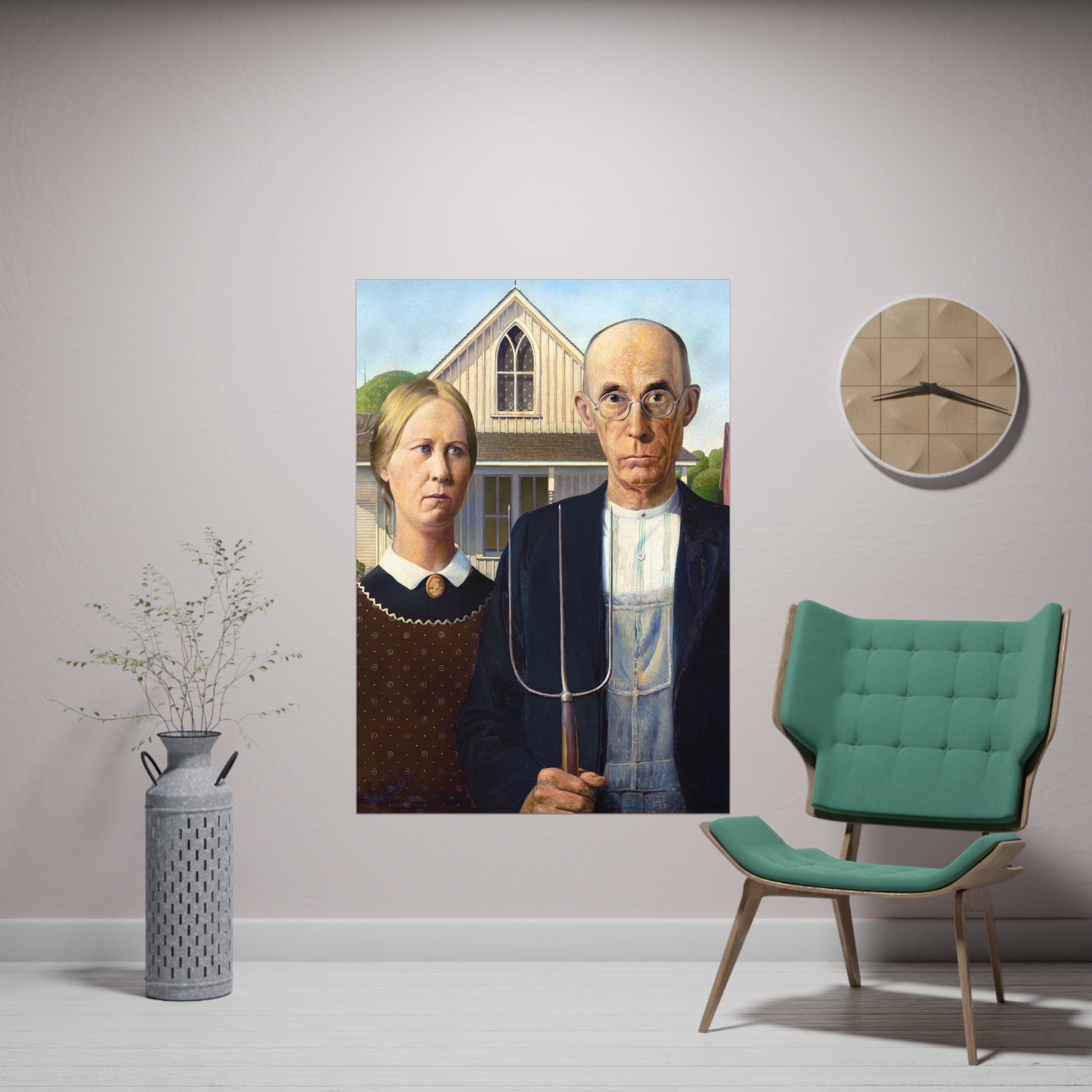 Poster Vertical din hârtie mată - American Gothic de Grant Wood - Pictura Celebră