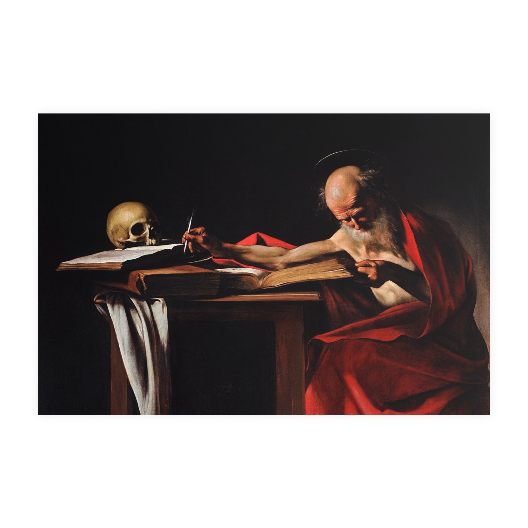 Poster Orizontal din hârtie mată - Saint Jerome Writing de Caravaggio1606 - Pictura Celebră