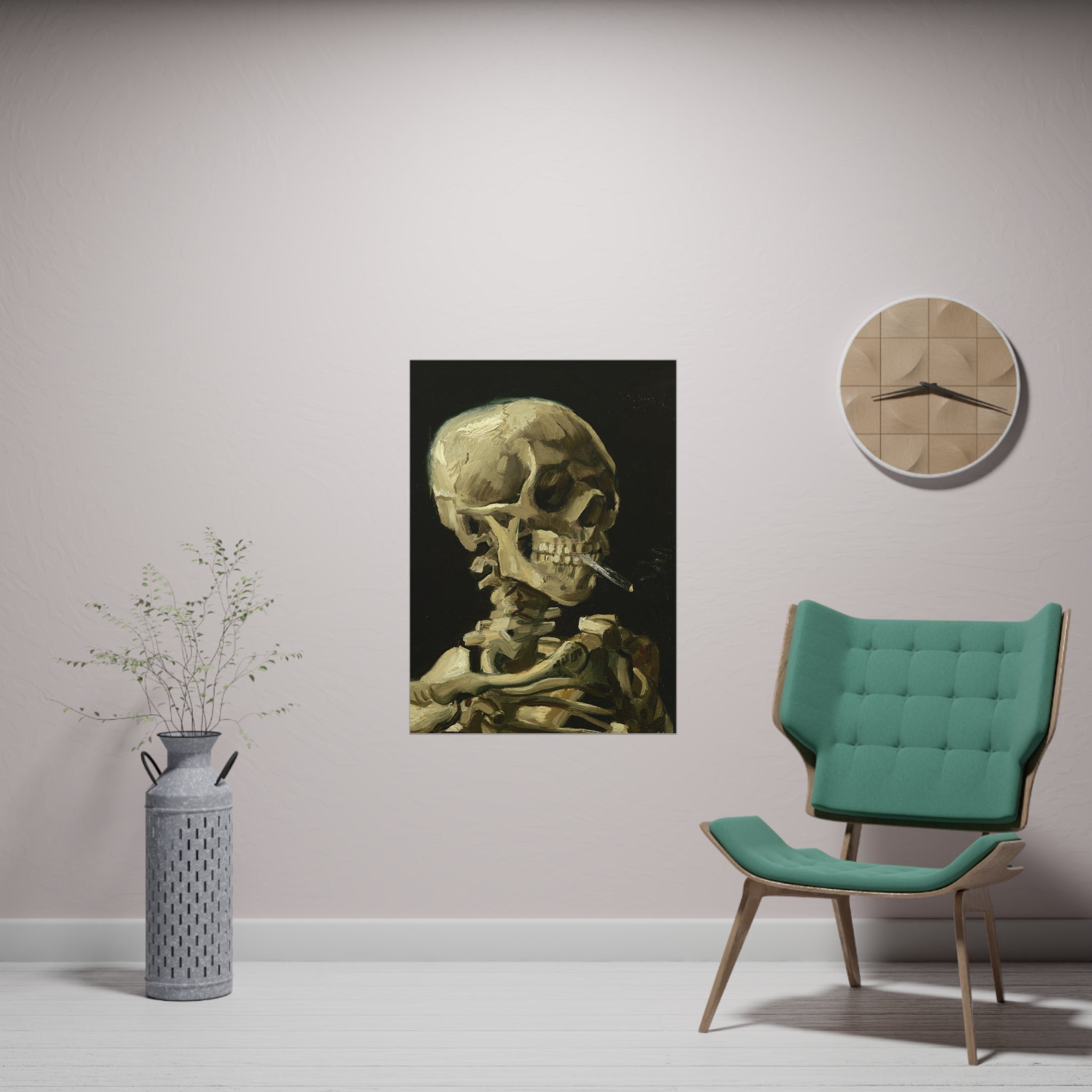 Poster Vertical din hârtie mată -  Head of a Skeleton with a Burning Cigarette de Vincent van Gogh - Pictura Celebră