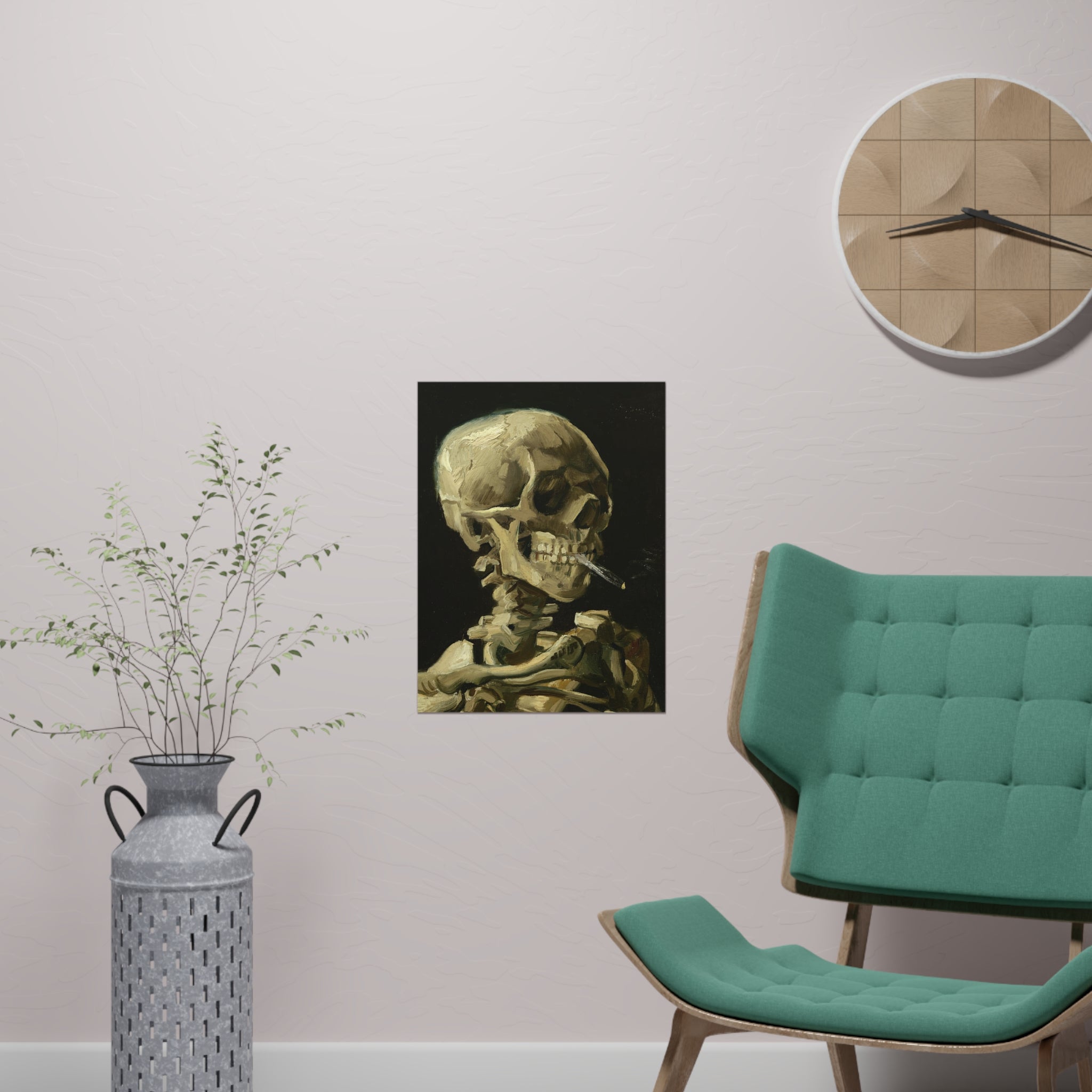 Poster Vertical din hârtie mată -  Head of a Skeleton with a Burning Cigarette de Vincent van Gogh - Pictura Celebră