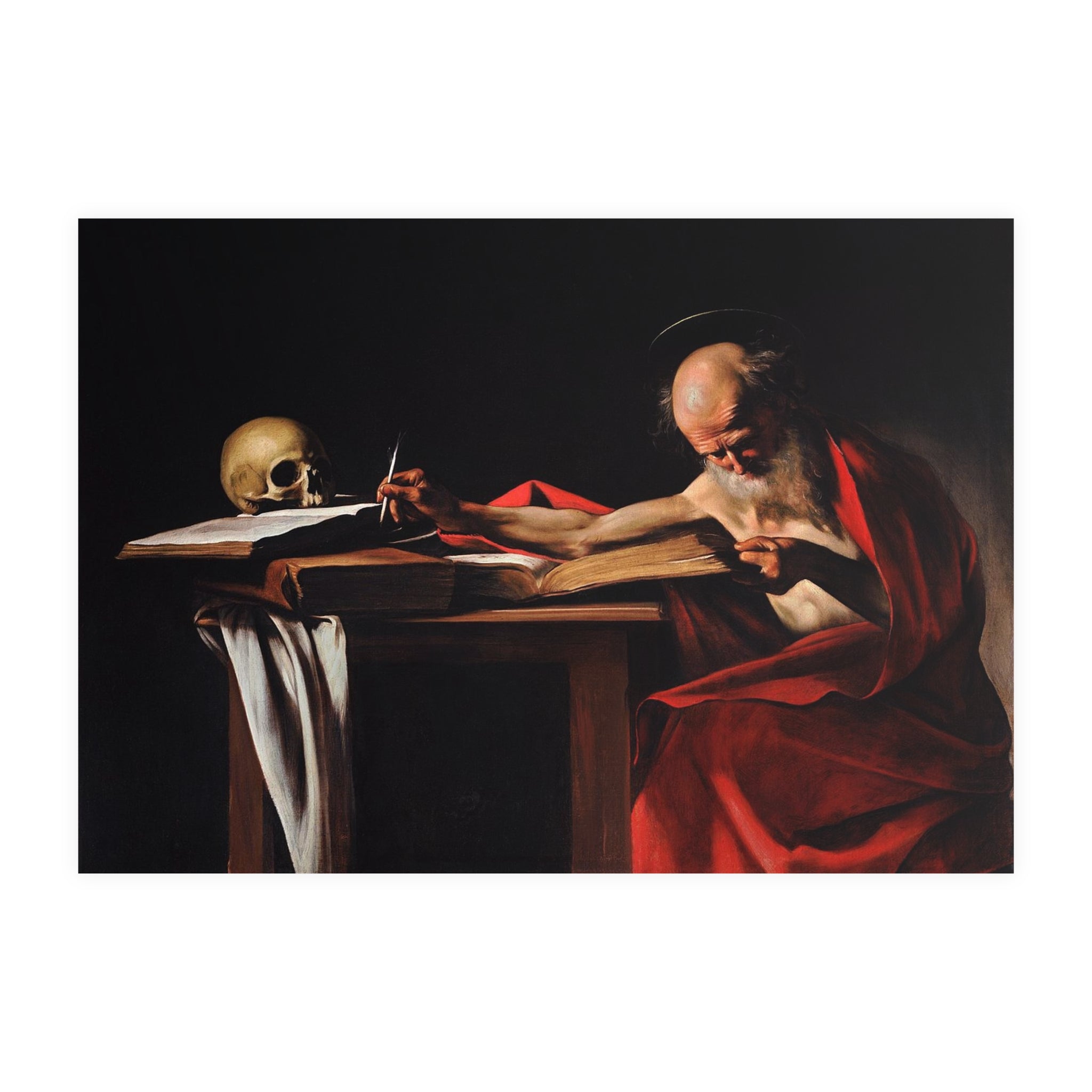 Poster Orizontal din hârtie mată - Saint Jerome Writing de Caravaggio1606 - Pictura Celebră