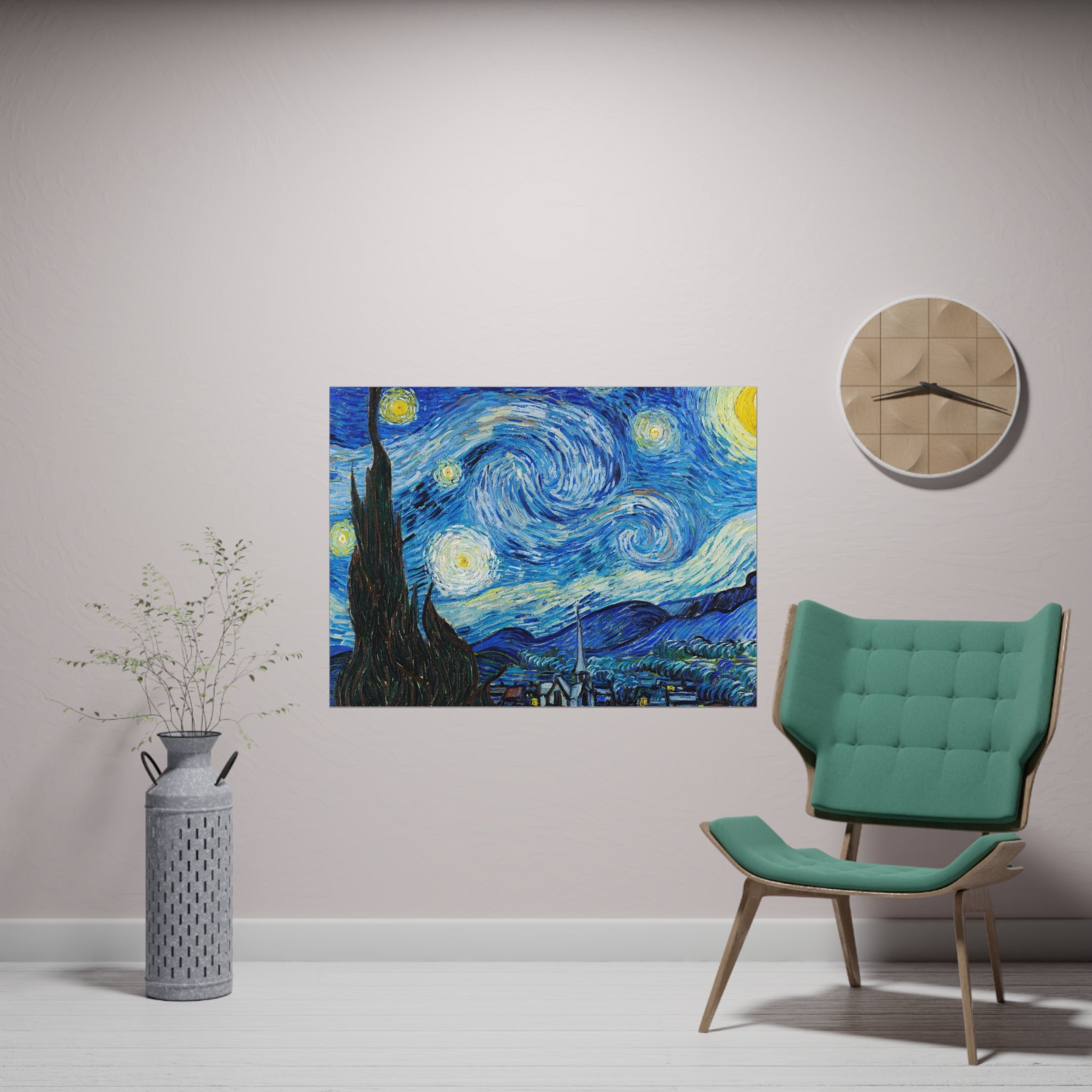 Poster Orizontal din hârtie mată - The Starry Night de Vincent Van Gogh 1889 - Pictura Celebră