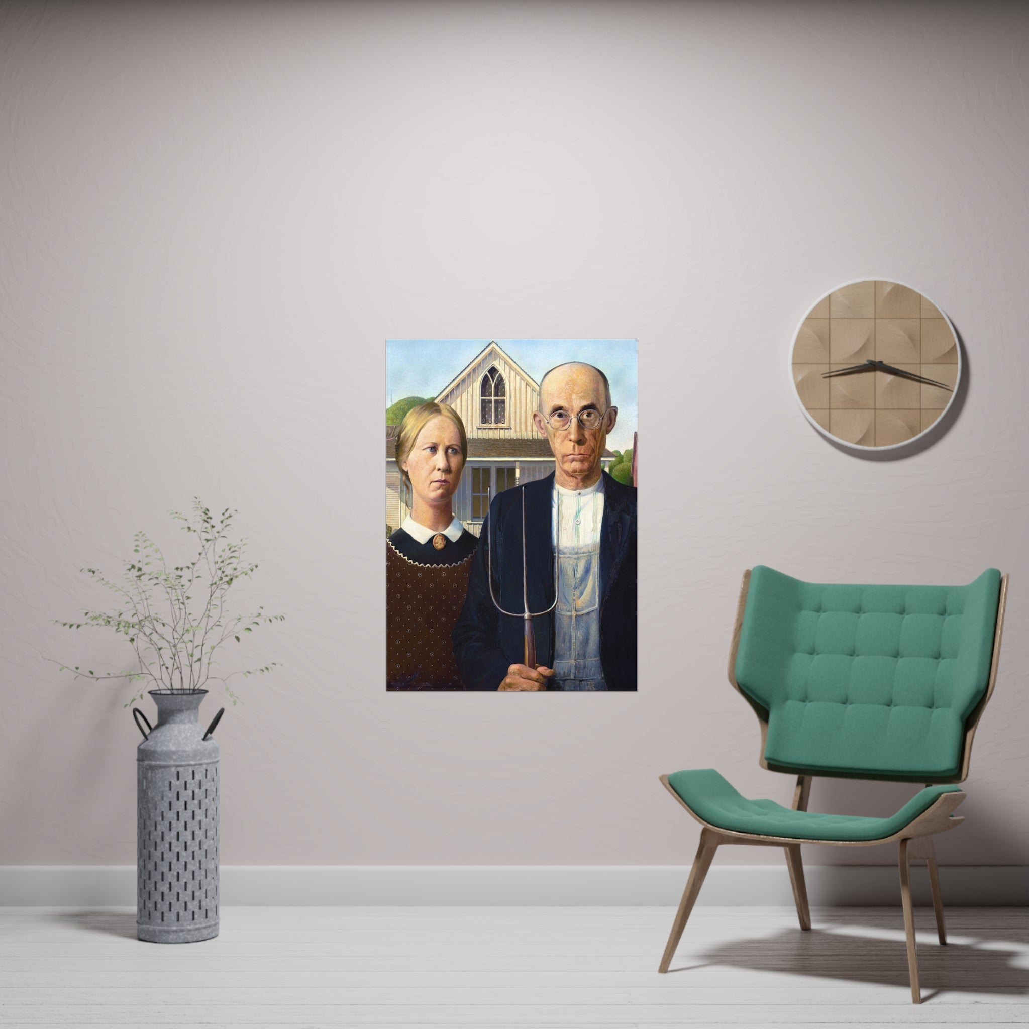 Poster Vertical din hârtie mată - American Gothic de Grant Wood - Pictura Celebră