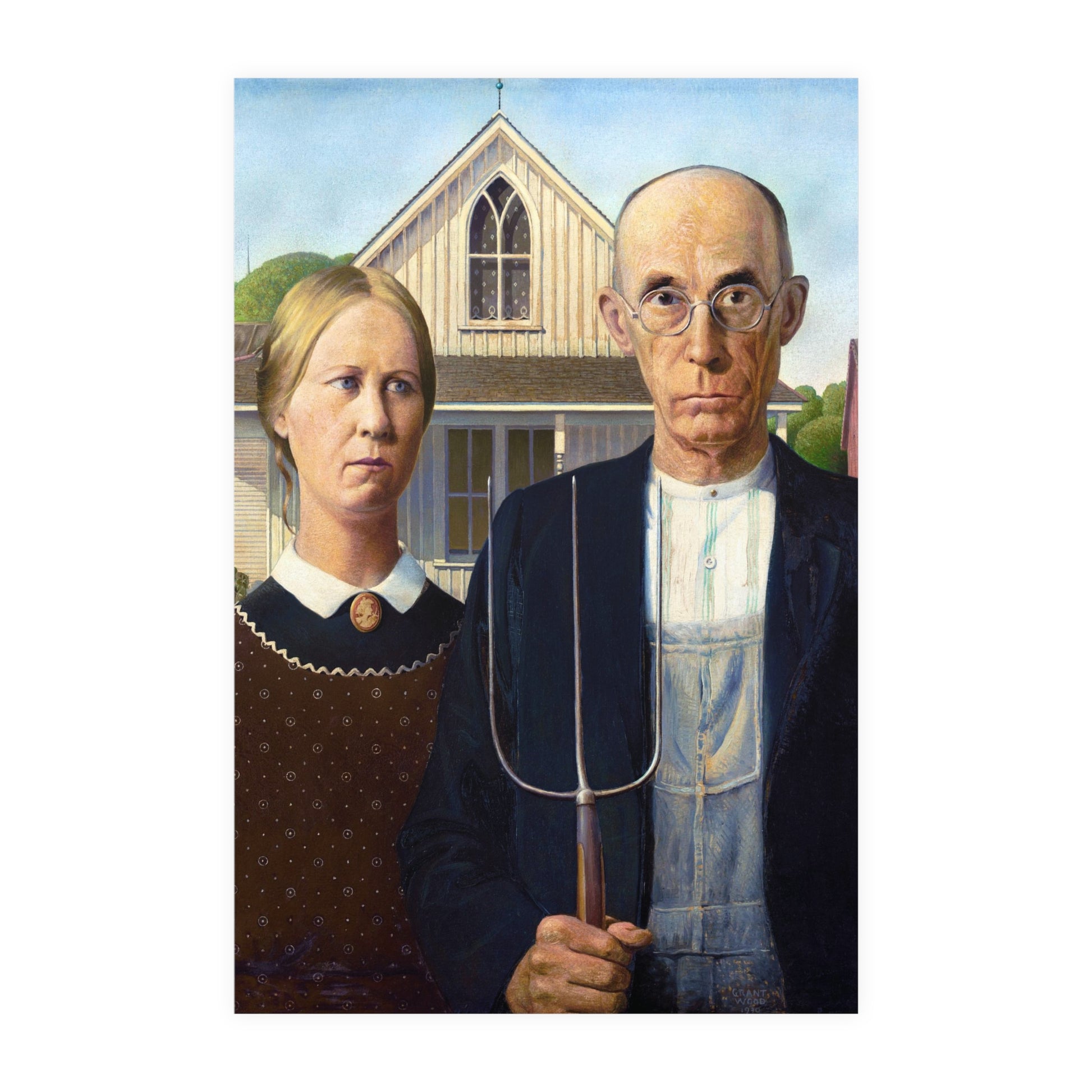 Poster Vertical din hârtie mată - American Gothic de Grant Wood - Pictura Celebră