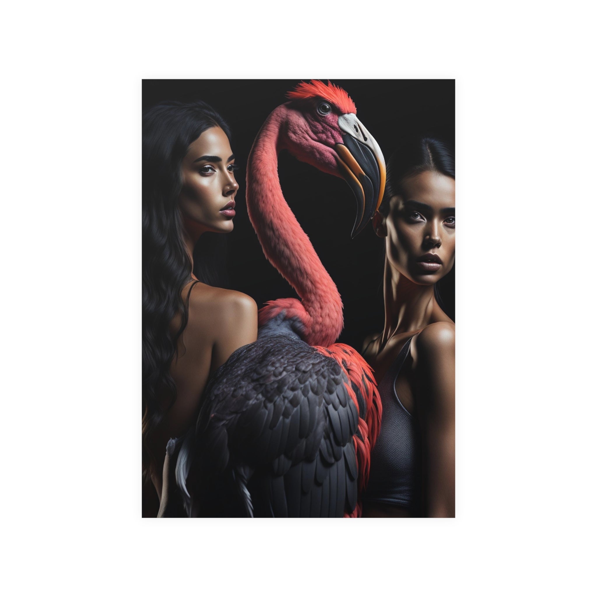 Poster Vertical din hârtie mată - 2 girls Flamingo - Flamingo Print Decor Interior generat AI