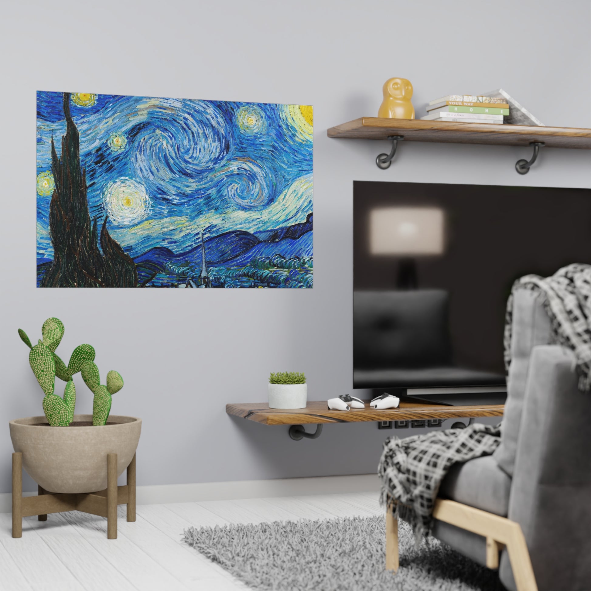 Poster Orizontal din hârtie mată - The Starry Night de Vincent Van Gogh 1889 - Pictura Celebră