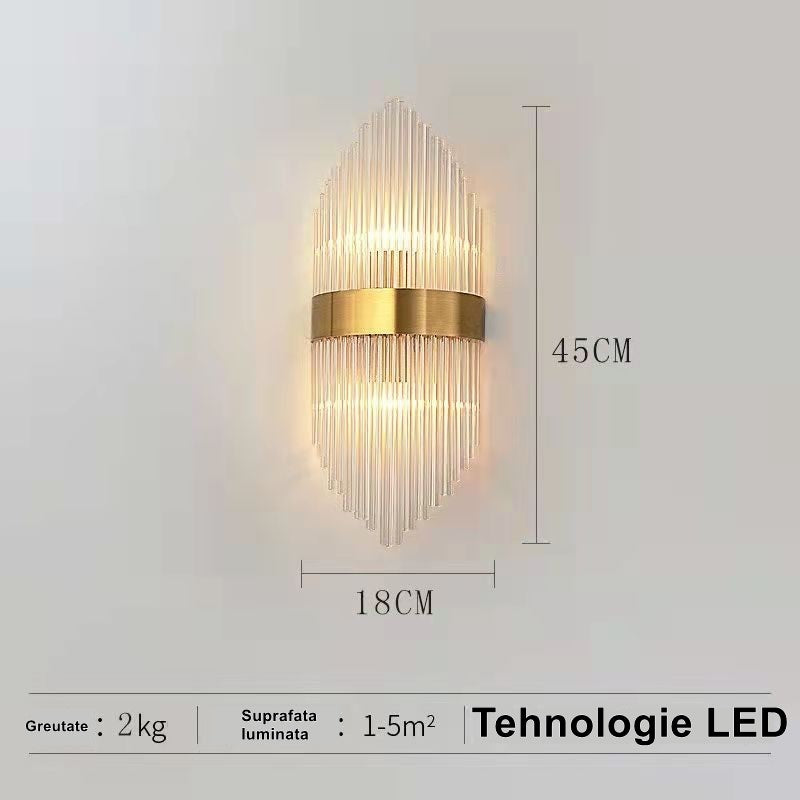 Aplica de Perete, Flippy, pentru Interior, din Otel Inoxidabil si Sticla, LED, Auriu, 45x18 cm