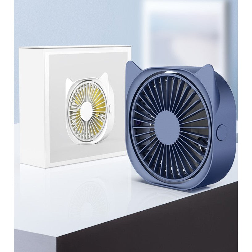 Mini ventilator pentru birou cu usb, Flippy, rotire 360 grade, 3 viteze, 13.5 x 12,8 cm, Albastru