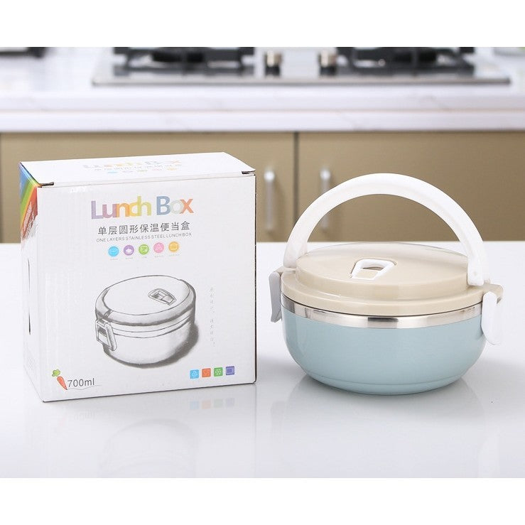 Caserola pentru alimente Flippy, lunch box, 700 ml, otel inoxidabil, maner, valva aerisire, inchidere etansa, 15 x 8.5 cm, albastru