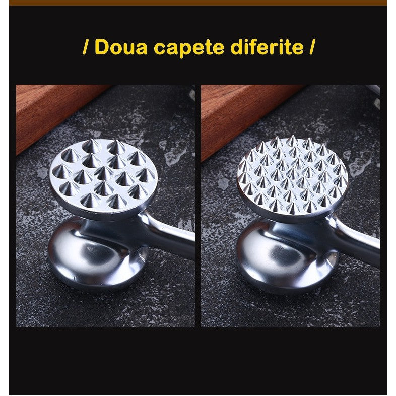 Ciocan pentru snitele si carne Flippy, din aliaj de zinc, maner antialunecare, doua capete, 22 cm, argintiu