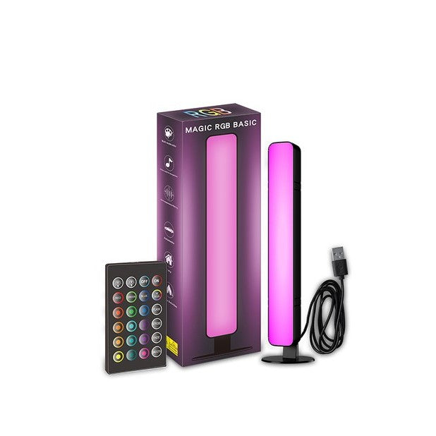 Lampa de Birou, Flippy, RGB Colorat, 14 LED, Putere 5V, Telecomanda cu 24 de Taste, Cablu USB, Negru, 25.5x4x3.5cm