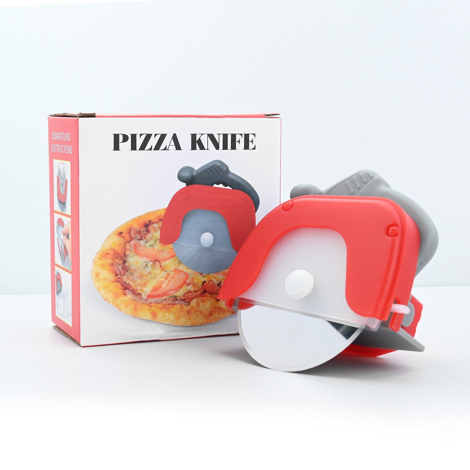 Cutit circular pentru pizza Flippy, 11.5 x 12.5 cm, otel inoxidabil si plastic, capc protectie lama, rosu