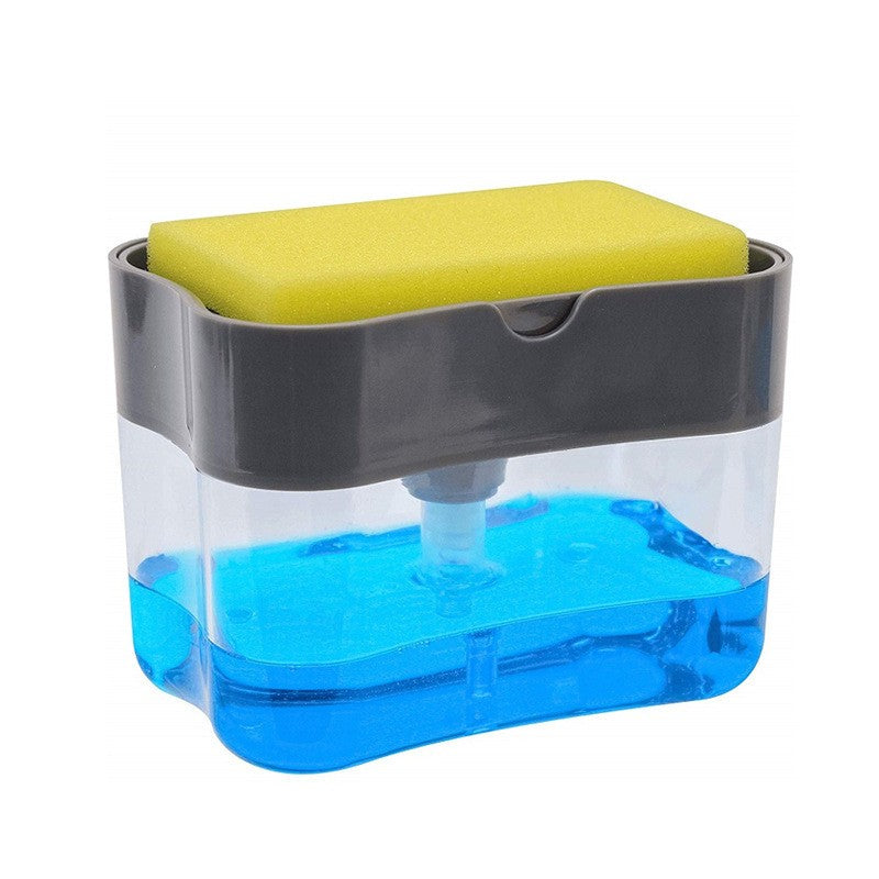 Dozator Flippy, Dispenser 2 in 1 pentru Detergent Lichid de Vase sau pentru Obiecte Sanitare cu Suport pentru Burete de Bucatarie ,14 x 10.5 x 10 cm, capacitate 380 ml, negru