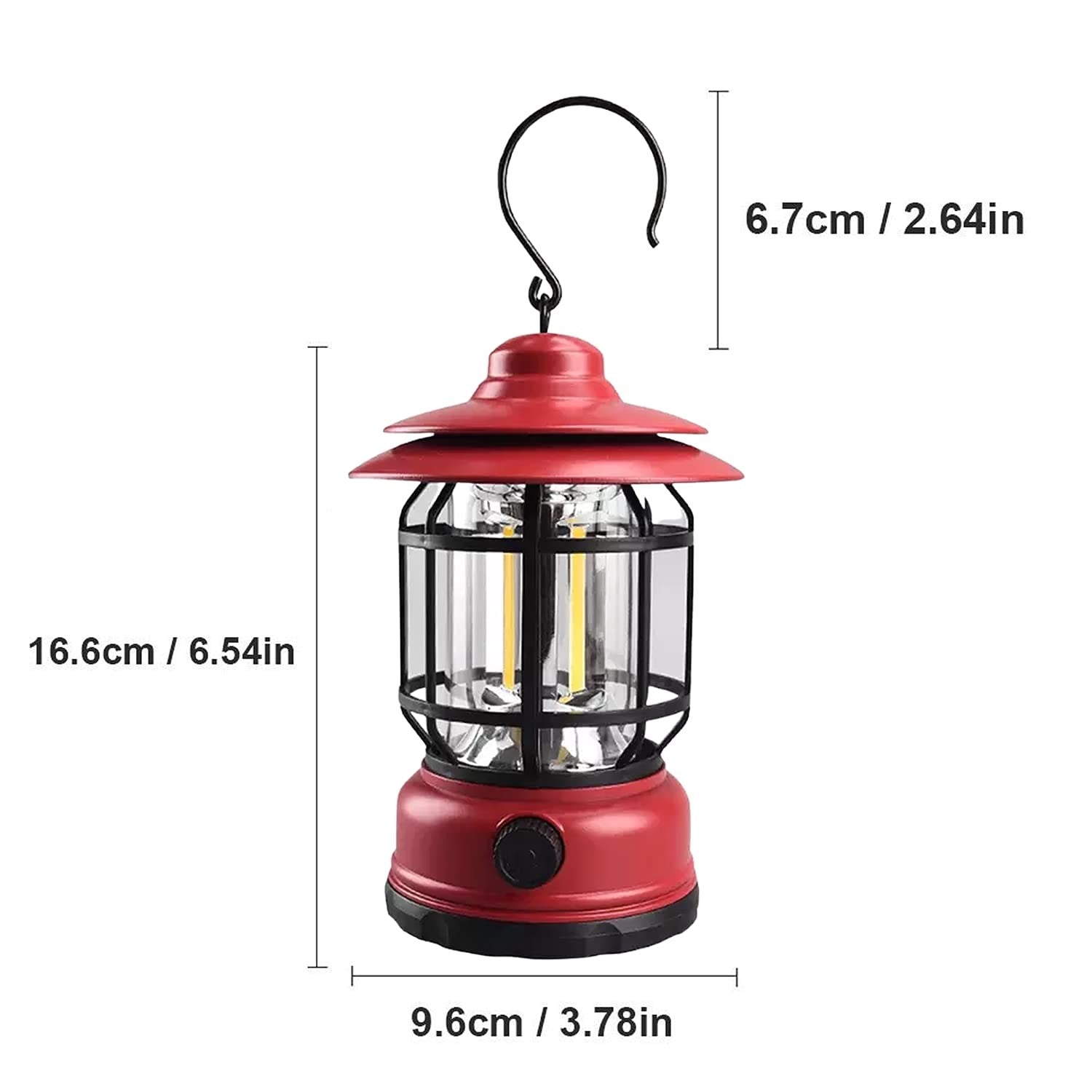 Lampa portabila camping, Felinar Vintage cu carlig, ABS, Iluminare 21 COB LED, Intensitate reglabila, 5W, Flippy, Rosu