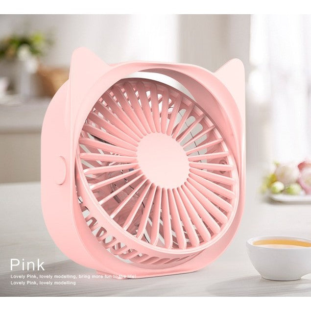 Mini ventilator pentru birou cu usb, Flippy, rotire 360 grade, 3 viteze, 13.5 x 12,8 cm, Roz