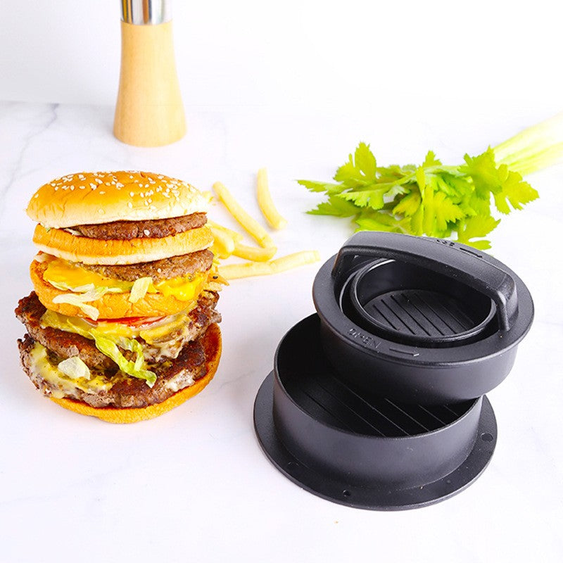 Presa dubla pentru hamburgeri 3 in 1, forma si presa, cu maner, usor de curatat si folosit, 13x13x7 cm, fara lipire, neagra