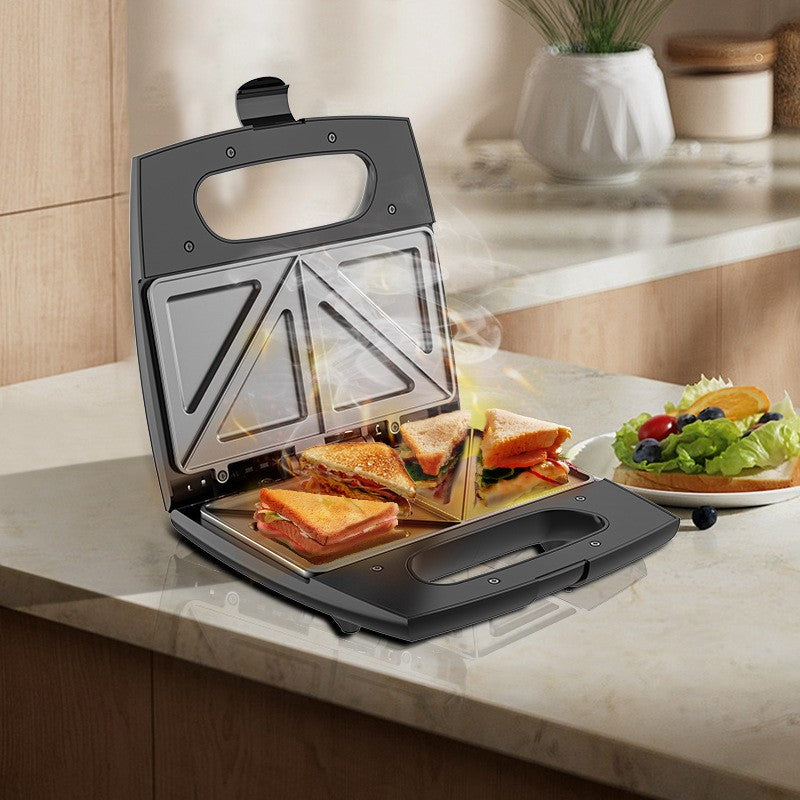 Sandwich Maker Flippy, 24 x 23.5 cm, cu forme de triunghi si patrat, Cablu 80 cm, Material Interior Antiaderent, Inoxidabil, Maner Izolat Termic, 750W, 220 V, gri