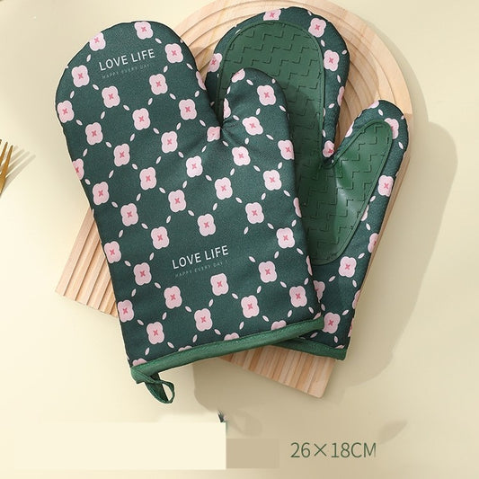 Set 2 manusi cuptor Flippy, manusa de bucatarie, rezistenta 330 grade, textil si cauciuc, 26.5x18 cm, verde