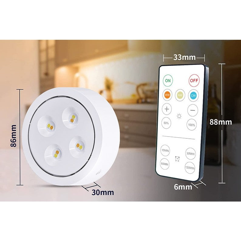 Set de 6 Lampi Led Flippy, Fara Fir, Cu Baterii, 3 Culori de Lumina, cu 2 Telecomenzi, din Plastic, Alb