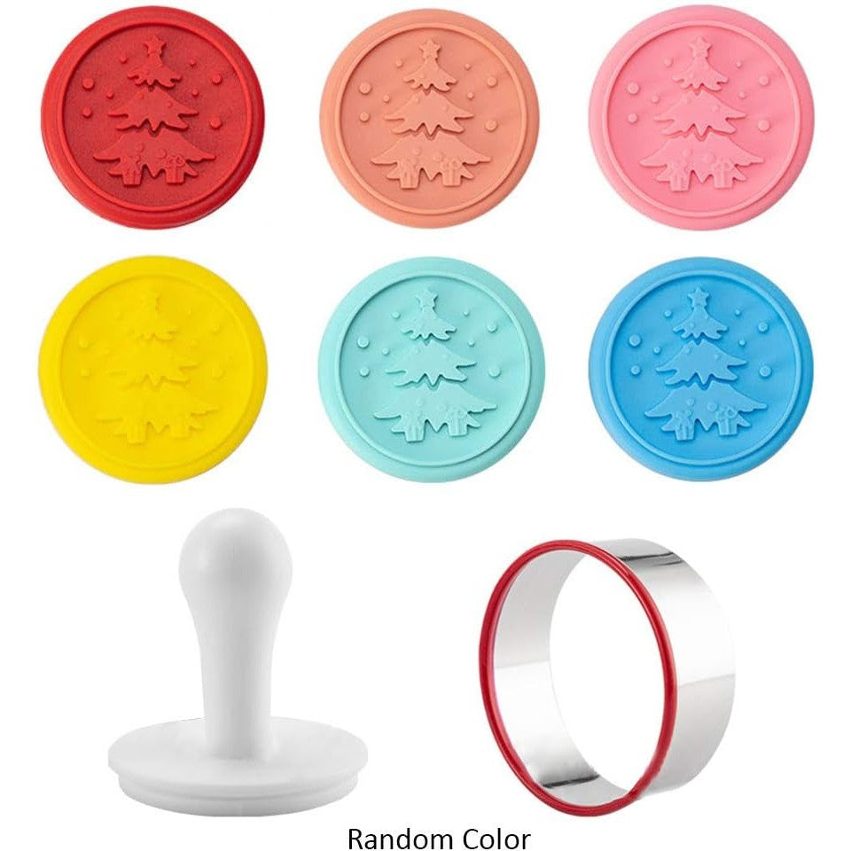 Set 6 stampile pentru prajituri Flippy, tematica de Craciun, din silicon alimentar non-toxic, taietor aluat inclus, 6 cm, maner din plastic, compact, usor de depozitat,