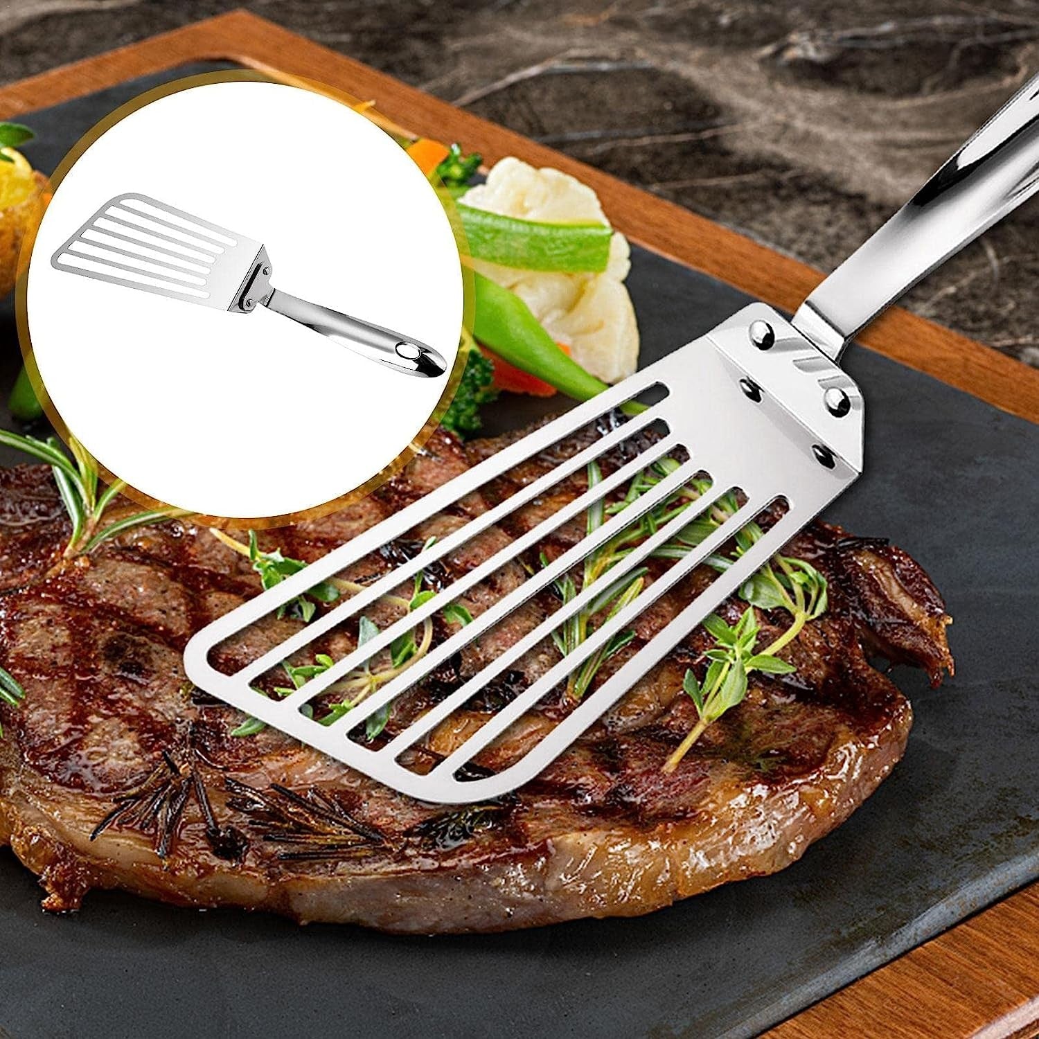 Spatula flexibila Flippy, Fish Turner, din otel, durabila, cu margini subtiri pentru taiere, pentru carne, oua, peste, multifunctionala, argintiu