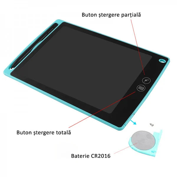 Tableta grafica de scris si desenat, LCD, 8.5 inch, cu buton de stergere si creion, Color